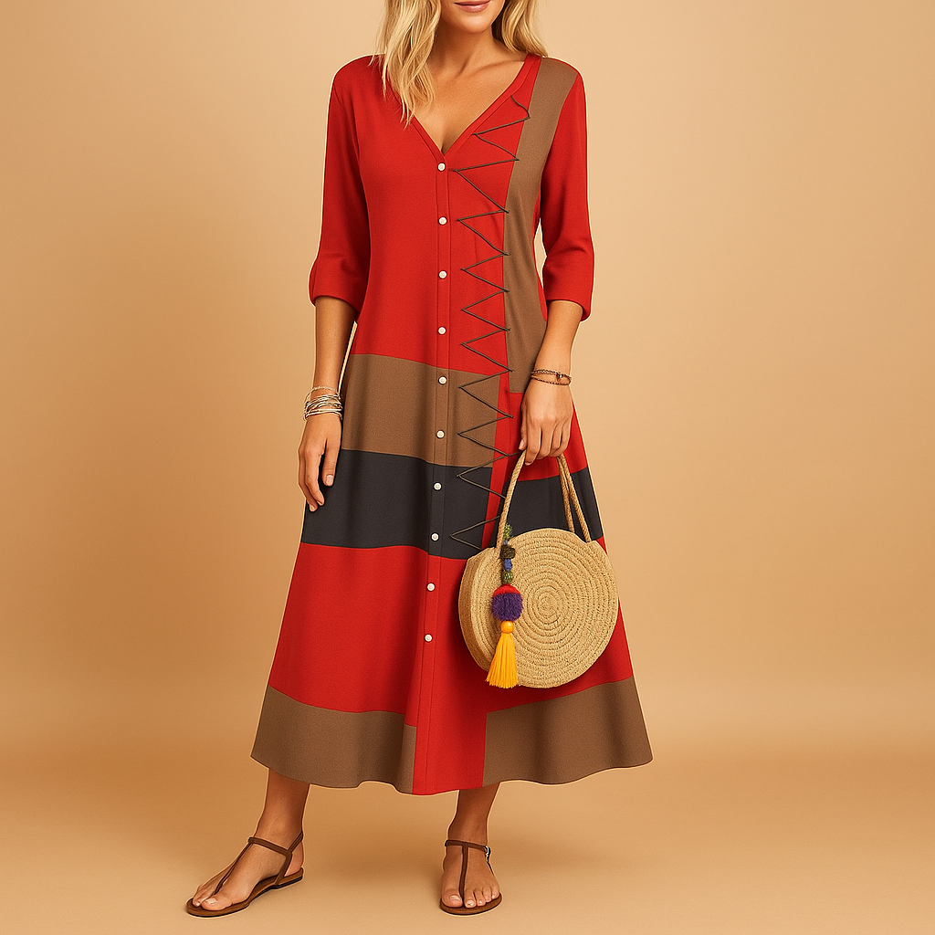 Casual midi jurk met zig-zag details voor dames | Feline