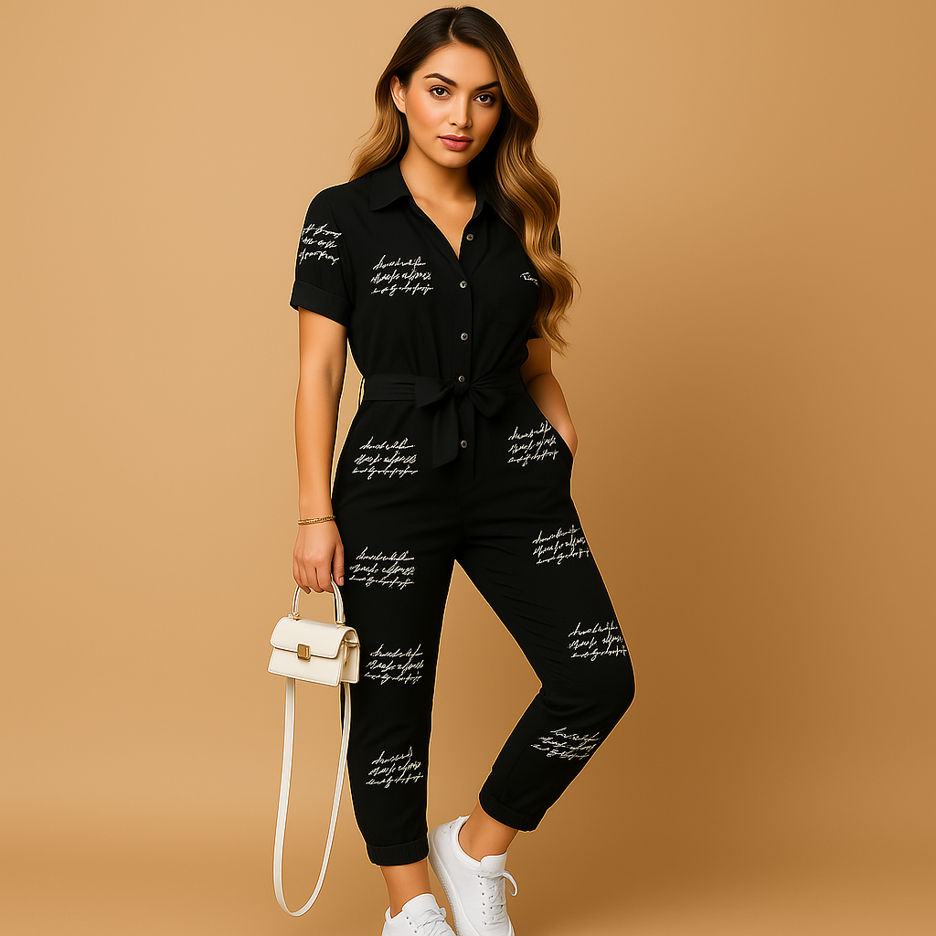 Getailleerde jumpsuit dames met knoopsluiting en flatterende pasvorm |Elvira