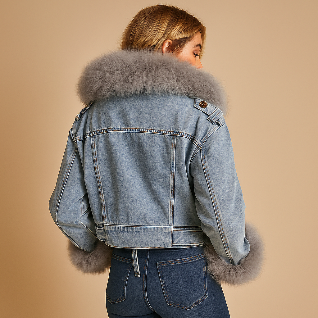 Cropped denim winterjas met imitatiebont voor dames | Lieke