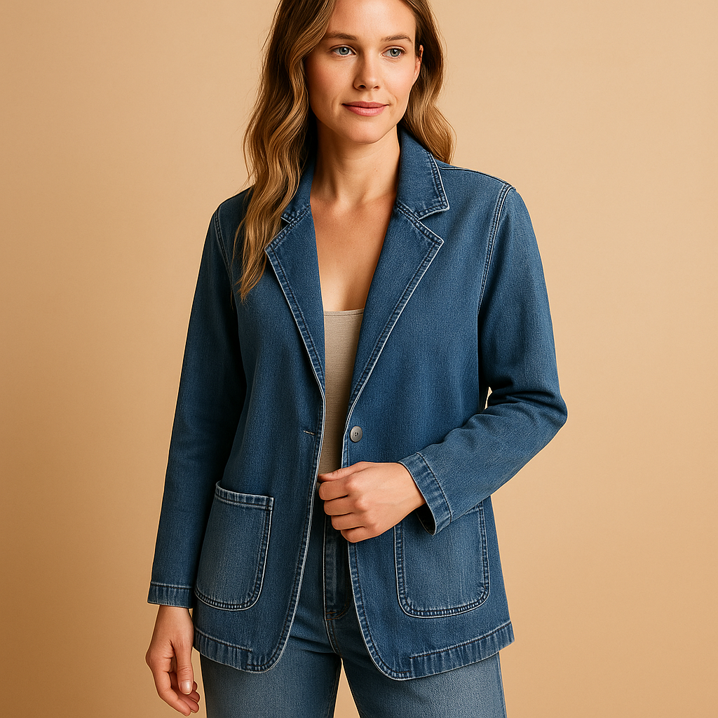 Denim blazer met getailleerde pasvorm voor dames | Yvette