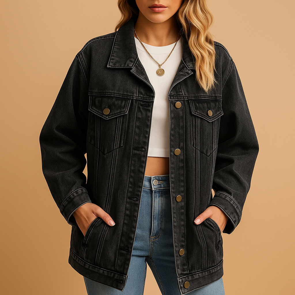 Denim winterjack met knoopsluiting voor dames | Yvette