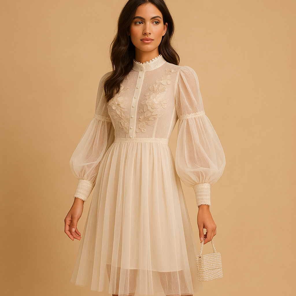 Elegante bloemenjurk met opstaande kraag voor dames | Elvira