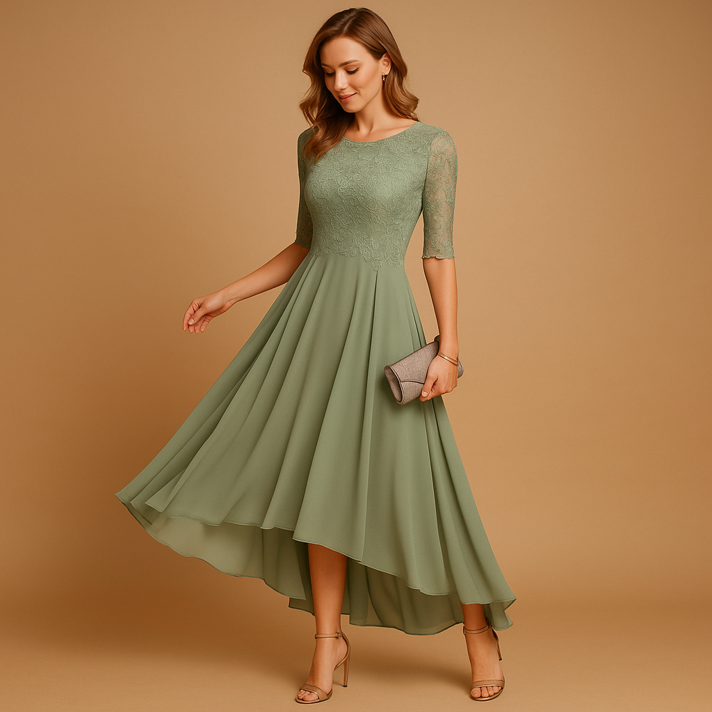 Feestjurk met kanten details en flatterende pasvorm voor dames | Milou