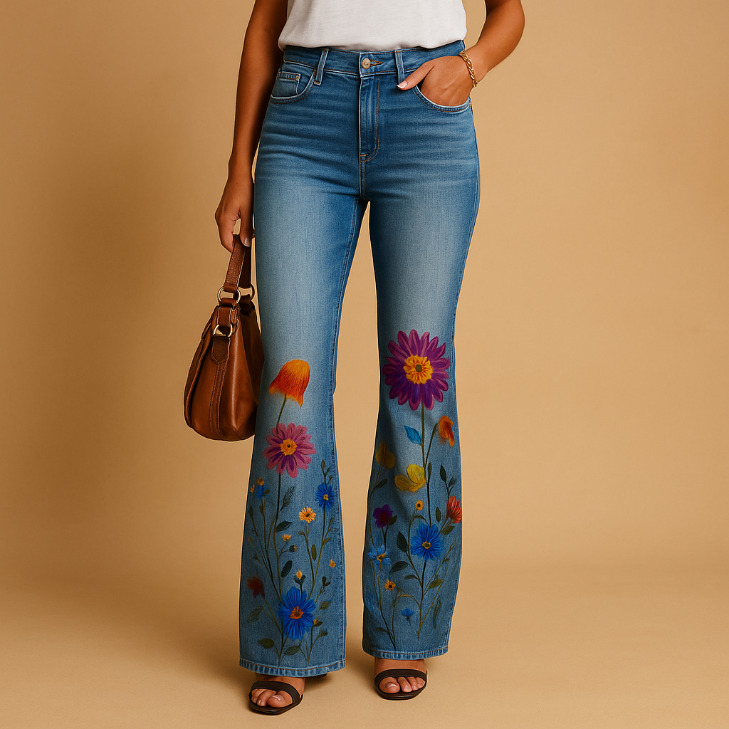 Flared jeans met bloemenprint voor dames | Yara