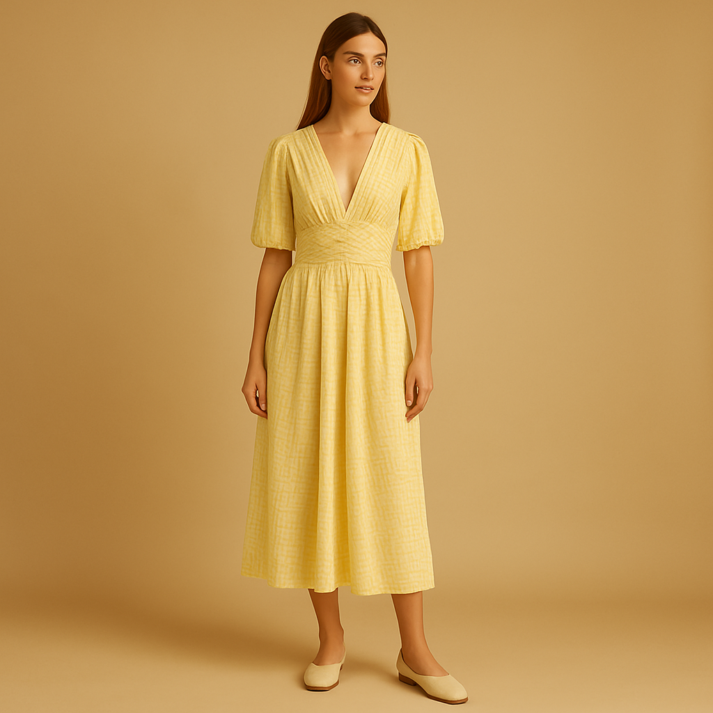 Flowy maxi-jurk met knoopsluiting en lange mouwen voor dames | Danique