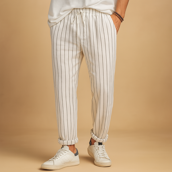 Stribede casual bukser med snøre til mænd | Travis