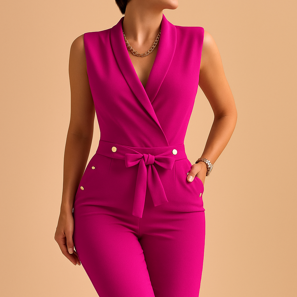 Jumpsuit met V-hals en taille-strik voor dames | Yara