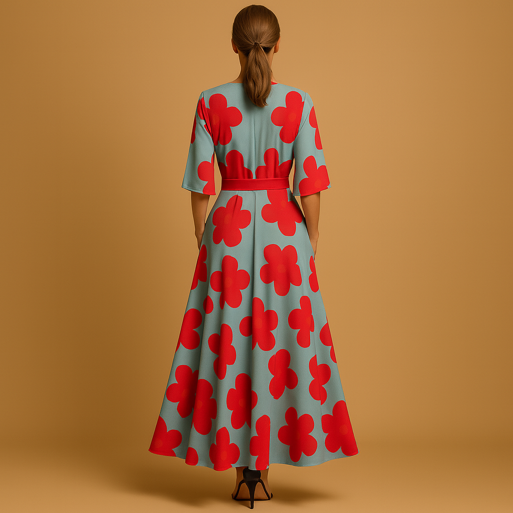 Lange bloemenjurk met V-hals en zakken voor dames | Fleur