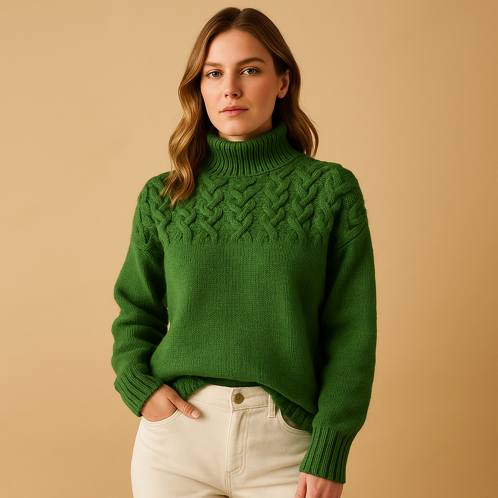 Lange gebreide trui met col voor dames | Elise