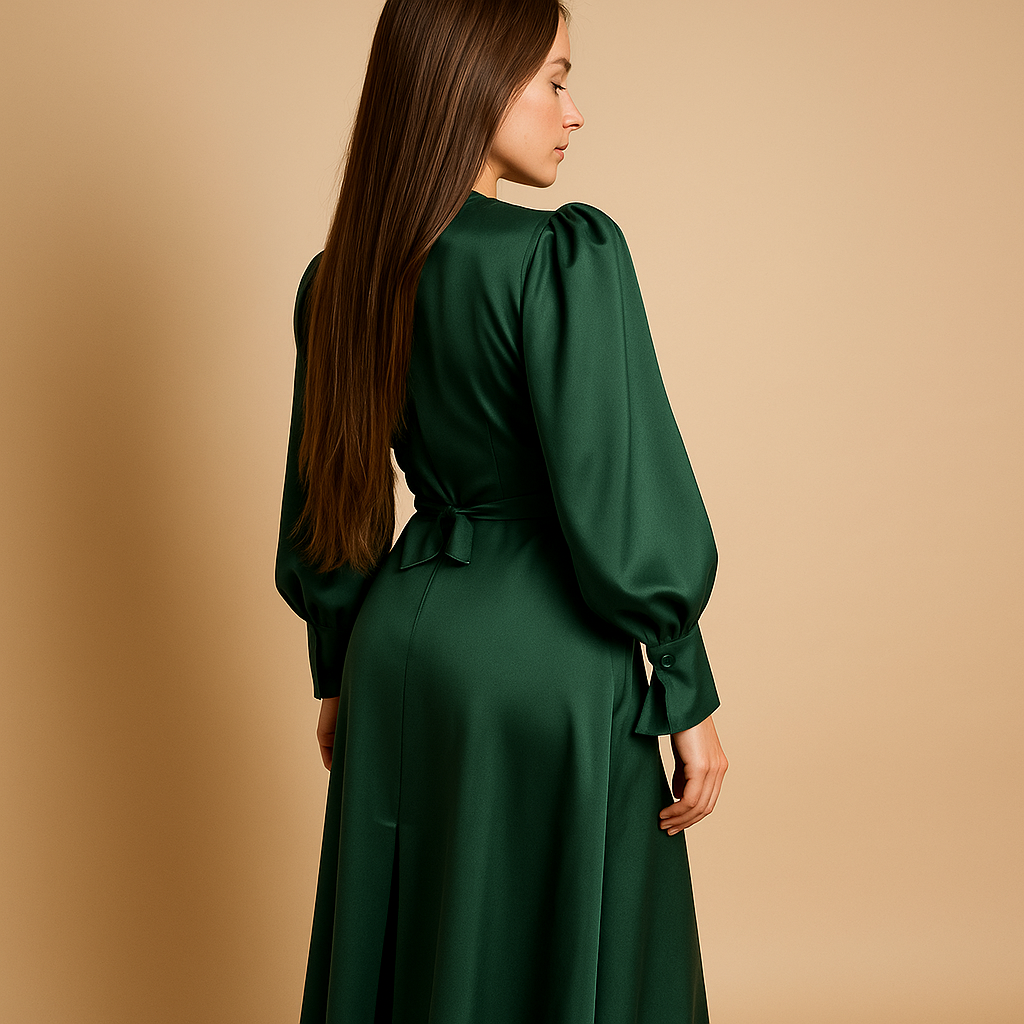 Lange jurk met tailleband en elegante snit voor dames | Thalita