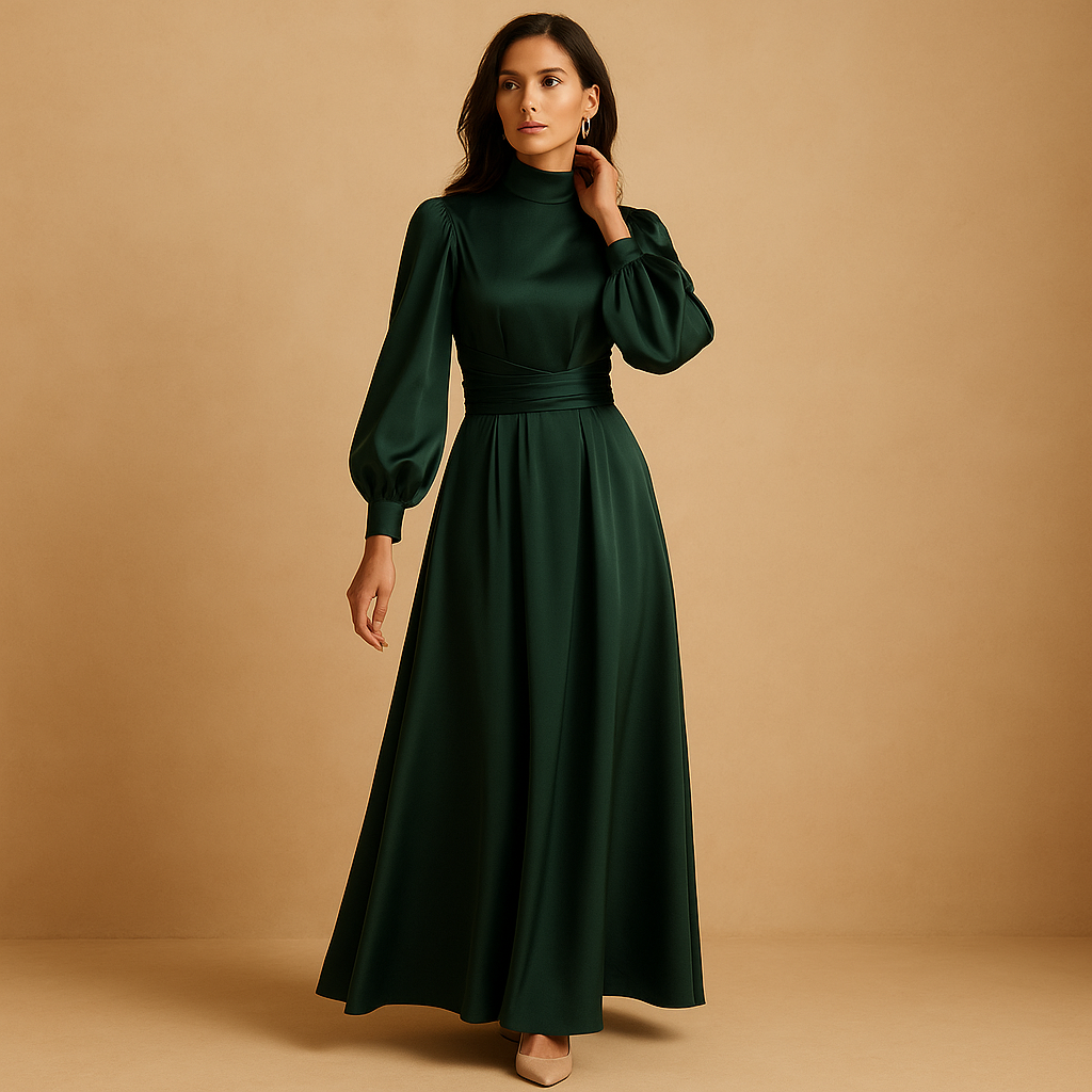 Lange jurk met tailleband en elegante snit voor dames | Thalita