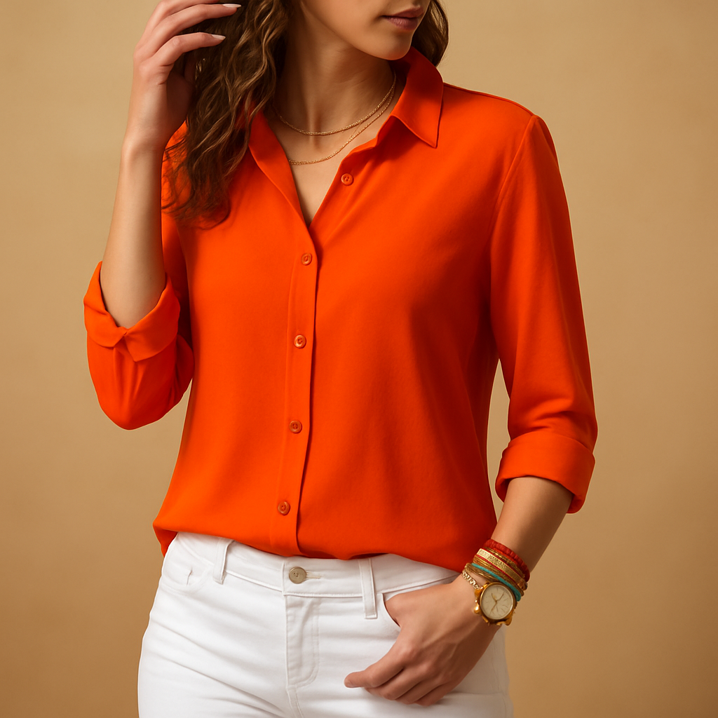 Lange mouwen blouse met V-hals en knoopsluiting voor dames | Yvet