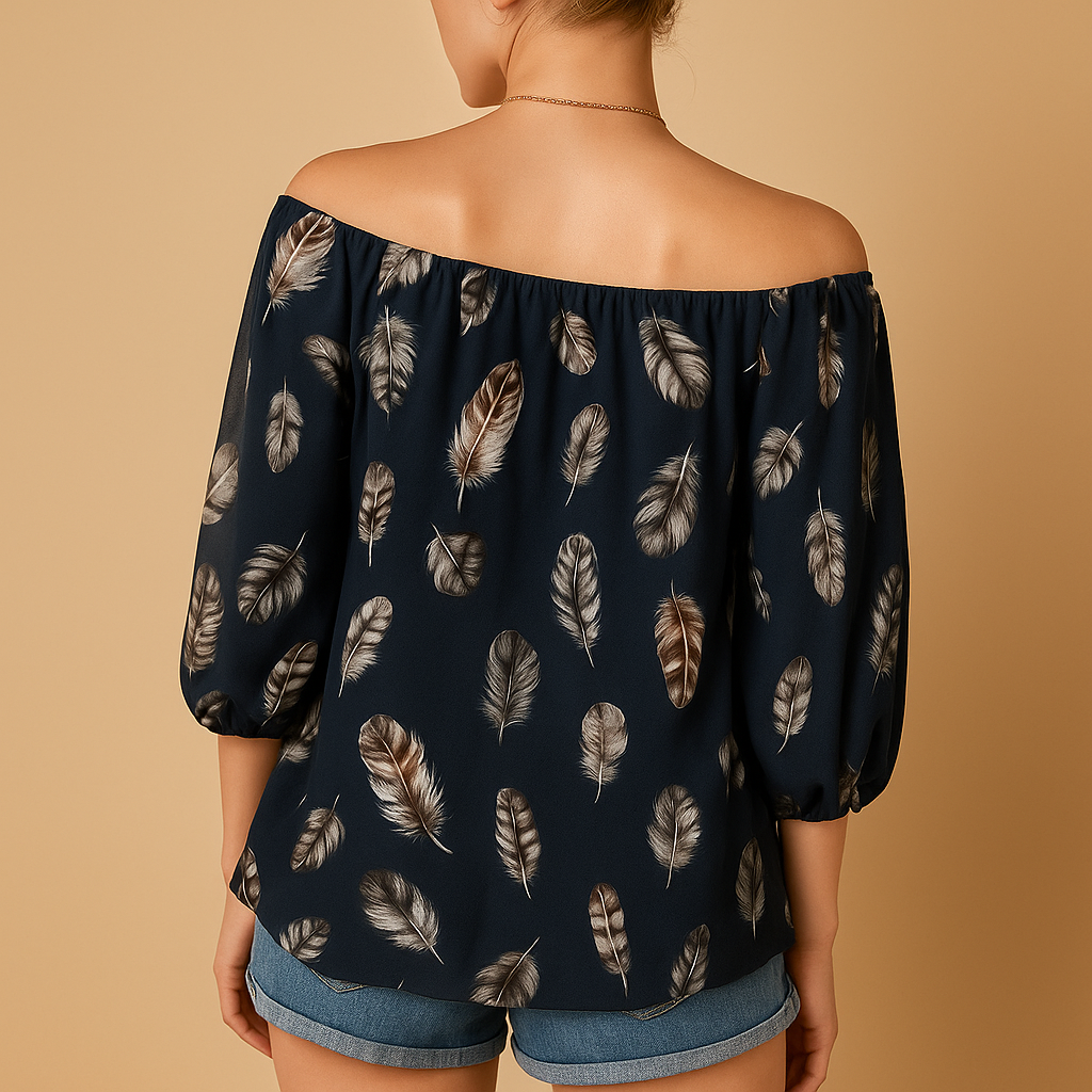 Loïs | Luchtige blouse met verenprint en V-hals voor dames