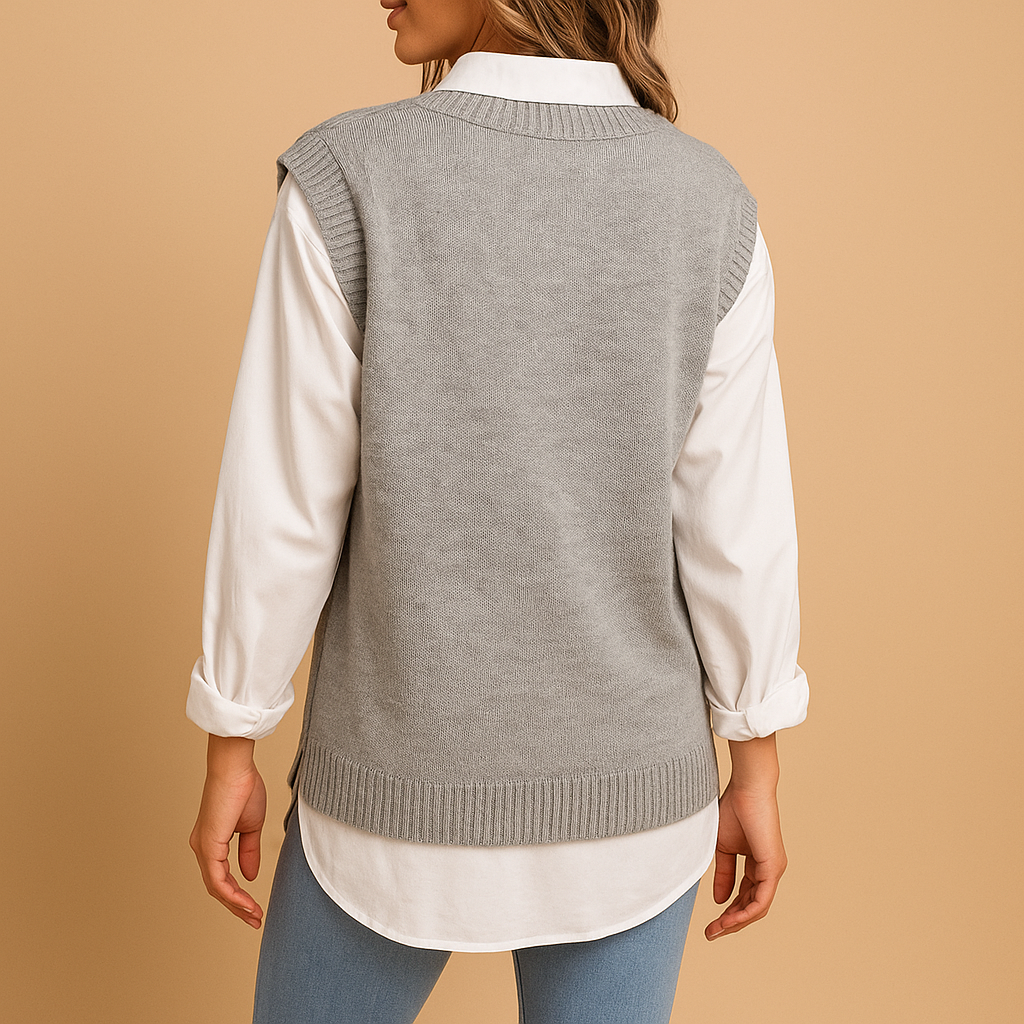 Mouwloos kabelgebreid V-hals vest voor dames | Marit