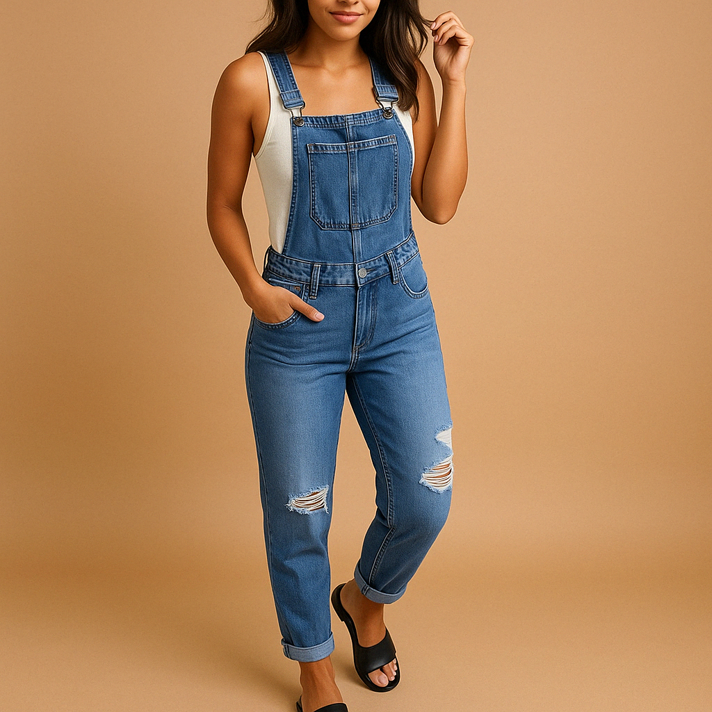 Mila | Ripped denim overall met verstelbare bandjes voor dames