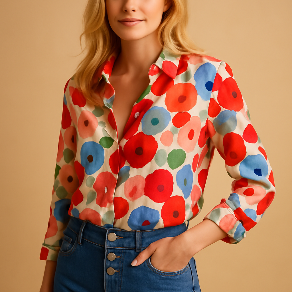 Fleur | Rode bloemenblouse met lange mouwen voor dames
