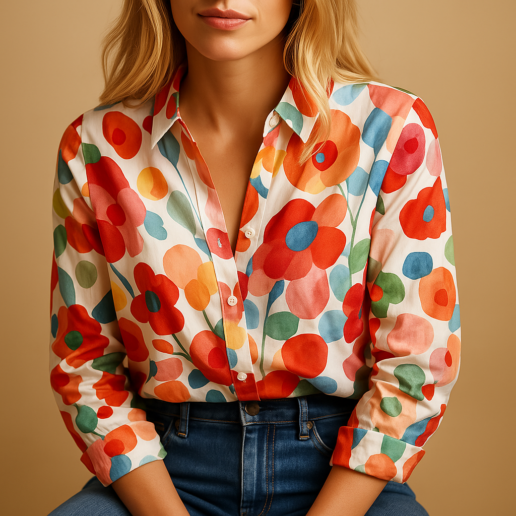 Fleur | Rode bloemenblouse met lange mouwen voor dames