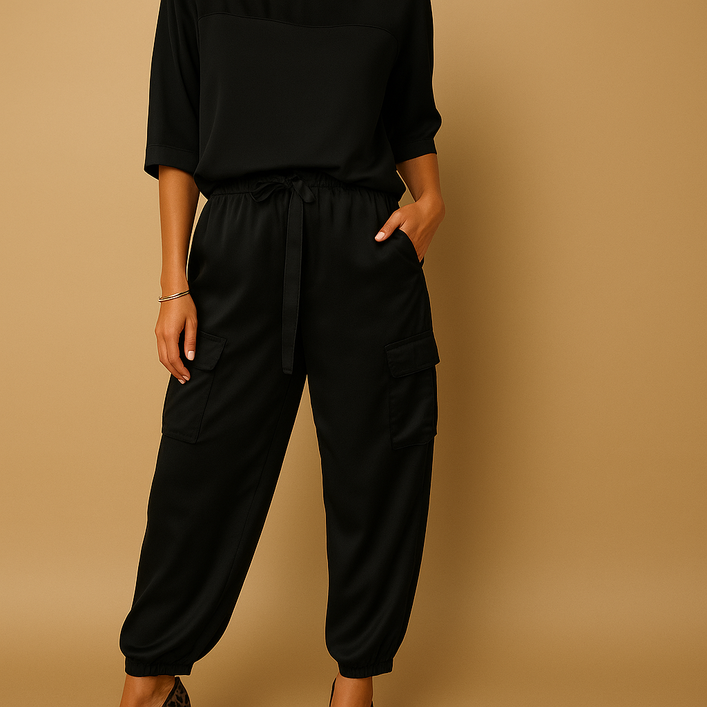 Satijnen tweedelige set met half mouw top voor dames | Amélie