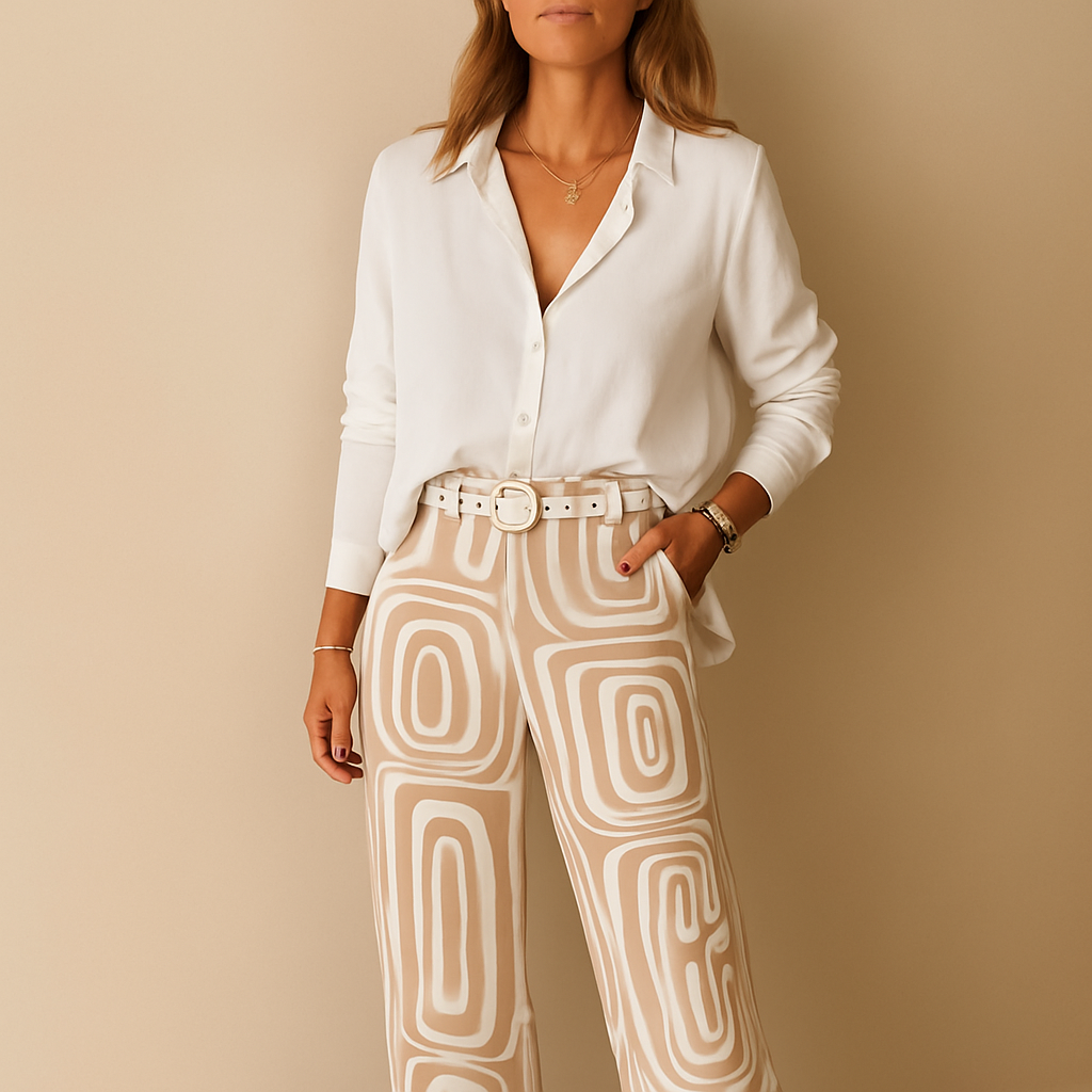 Tijdloze dames set met lange mouwen blouse en broek | Hannelore