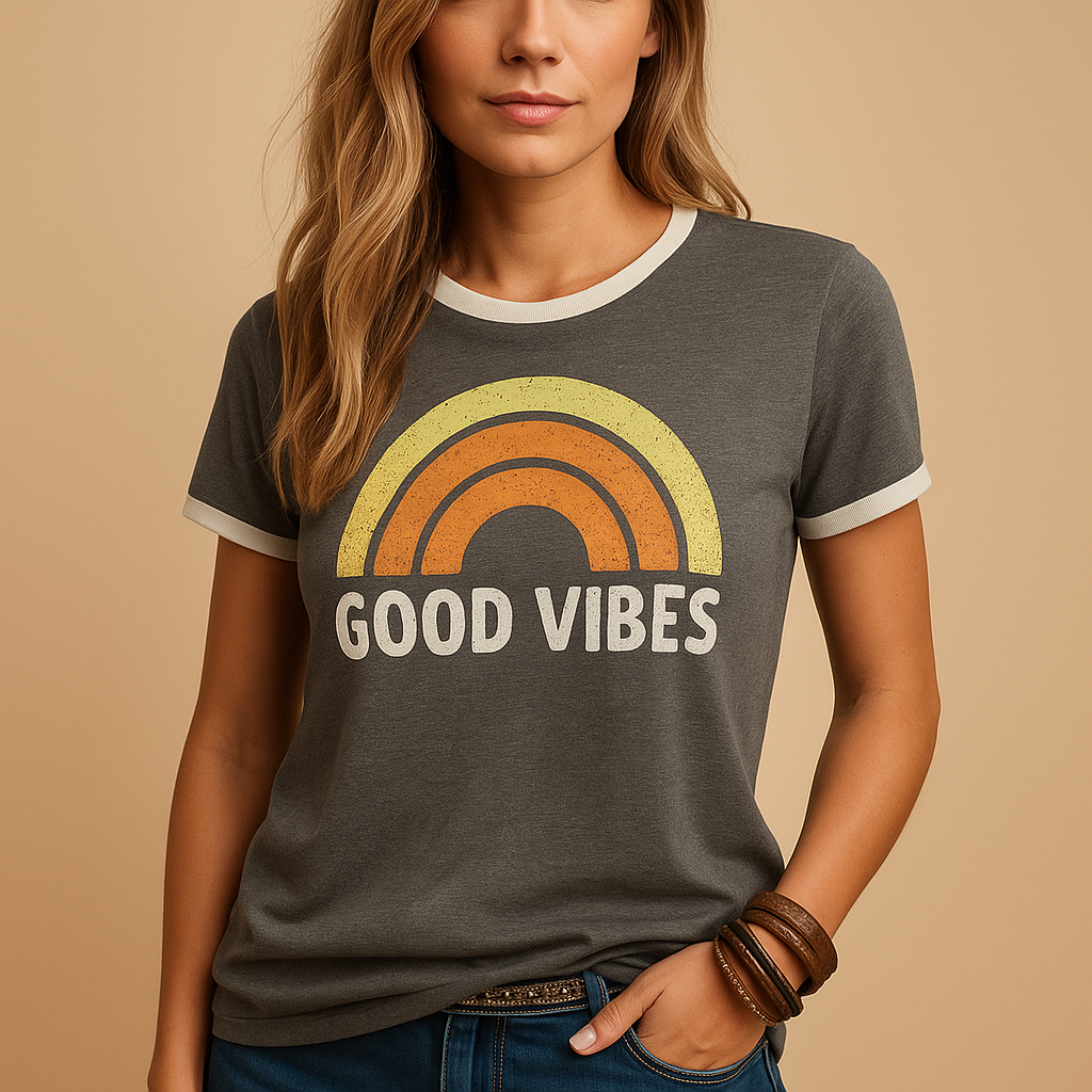 T-shirt met 'Good Vibes' print voor dames | Yvette