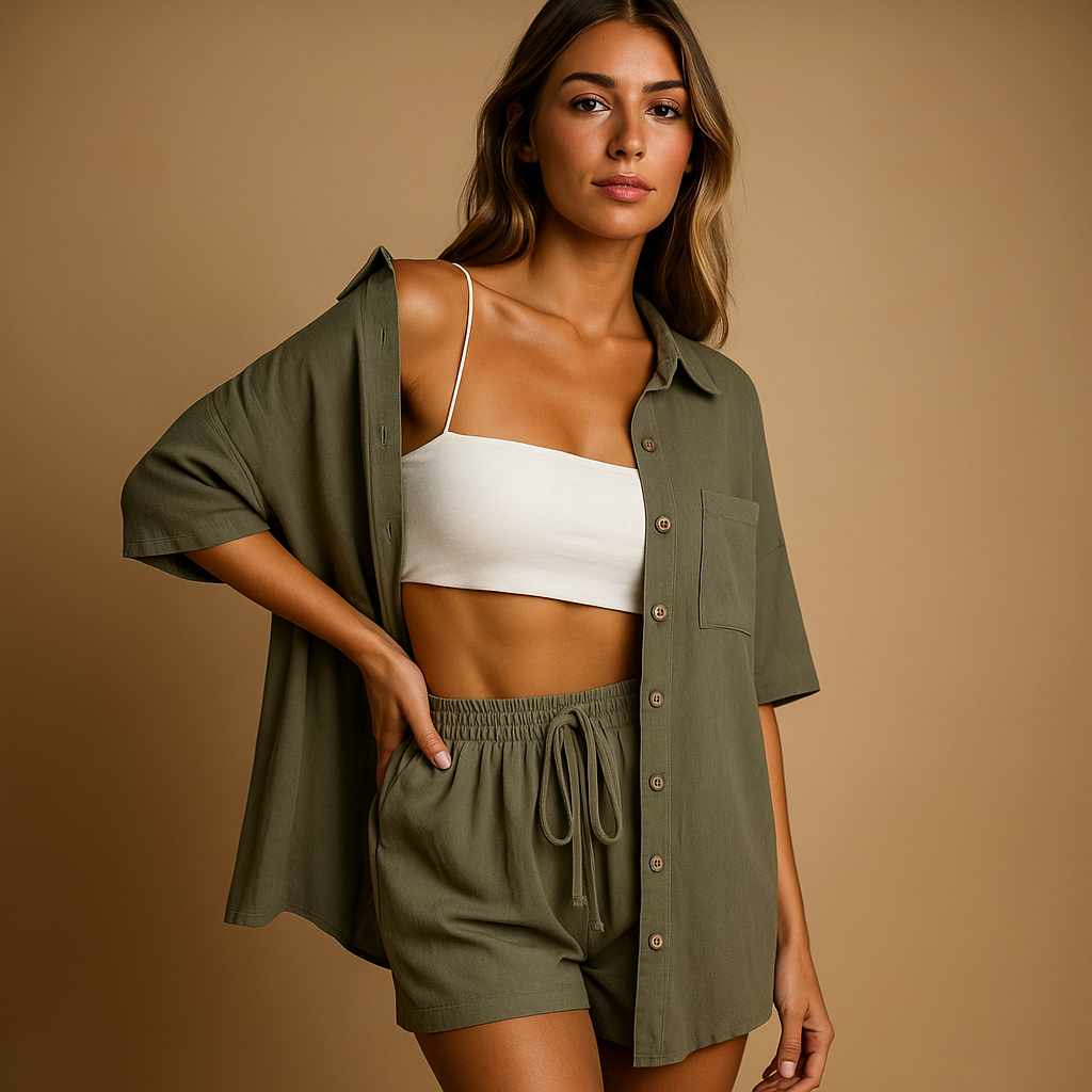 Zomerse lounge set met vest en short voor dames | Fenna